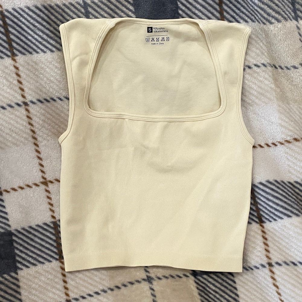 Square Neck Cream Ribbed Crop Tank